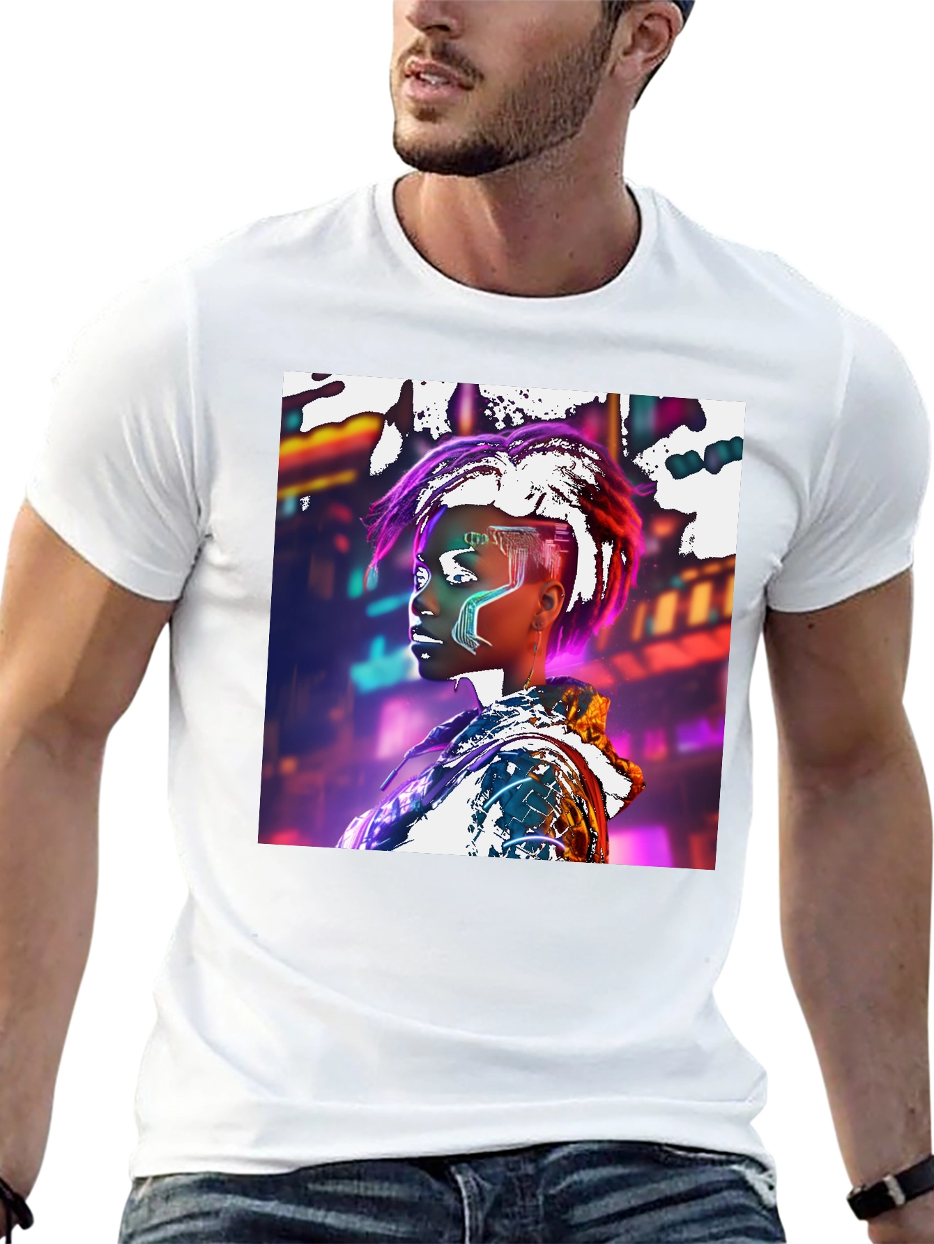 Cyberpunk Futuristic Woman Black T-shirt