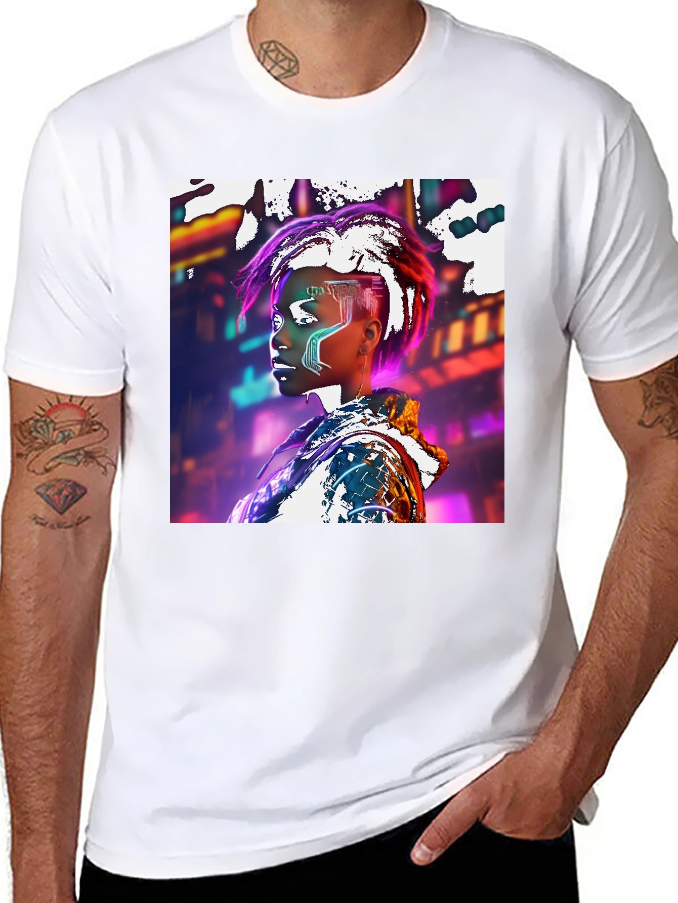 Cyberpunk Futuristic Woman Black T-shirt