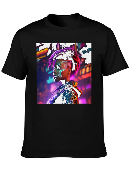 Cyberpunk Futuristic Woman Black T-shirt