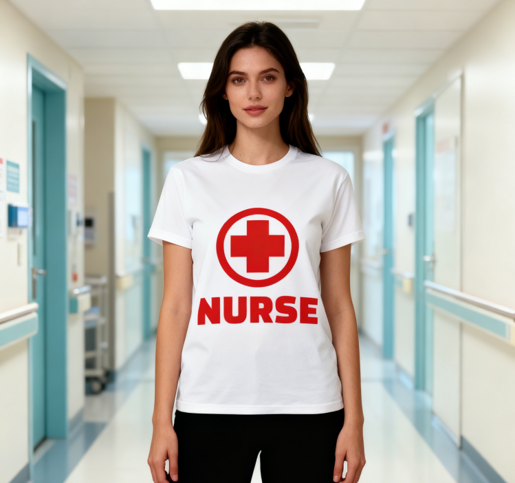 Nurse Red Cross Graphic T-Shirt 100% Cotton Unisex Casual Crew Neck Short Sleeve Tee for Medical Staff Daily Wear