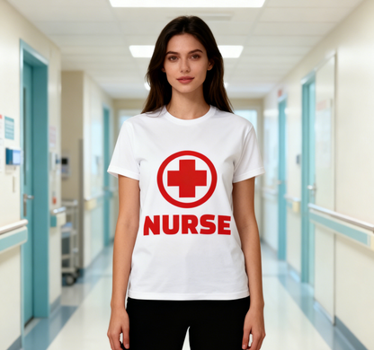 Nurse Red Cross Graphic T-Shirt 100% Cotton Unisex Casual Crew Neck Short Sleeve Tee for Medical Staff Daily Wear