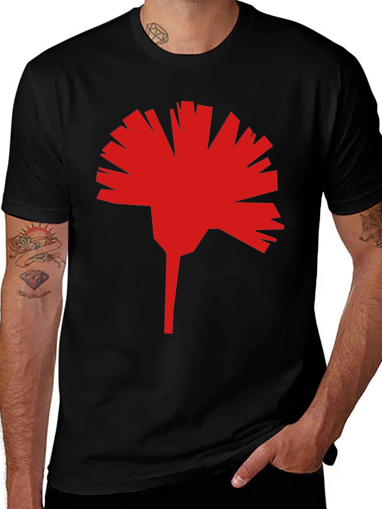 Geometric Red Flower Graphic T-Shirt - Modern Streetwear