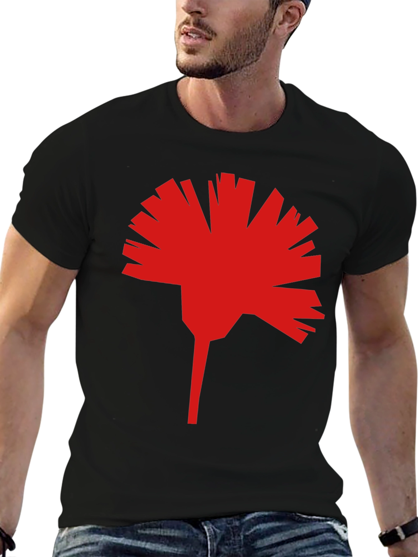 Geometric Red Flower Graphic T-Shirt - Modern Streetwear