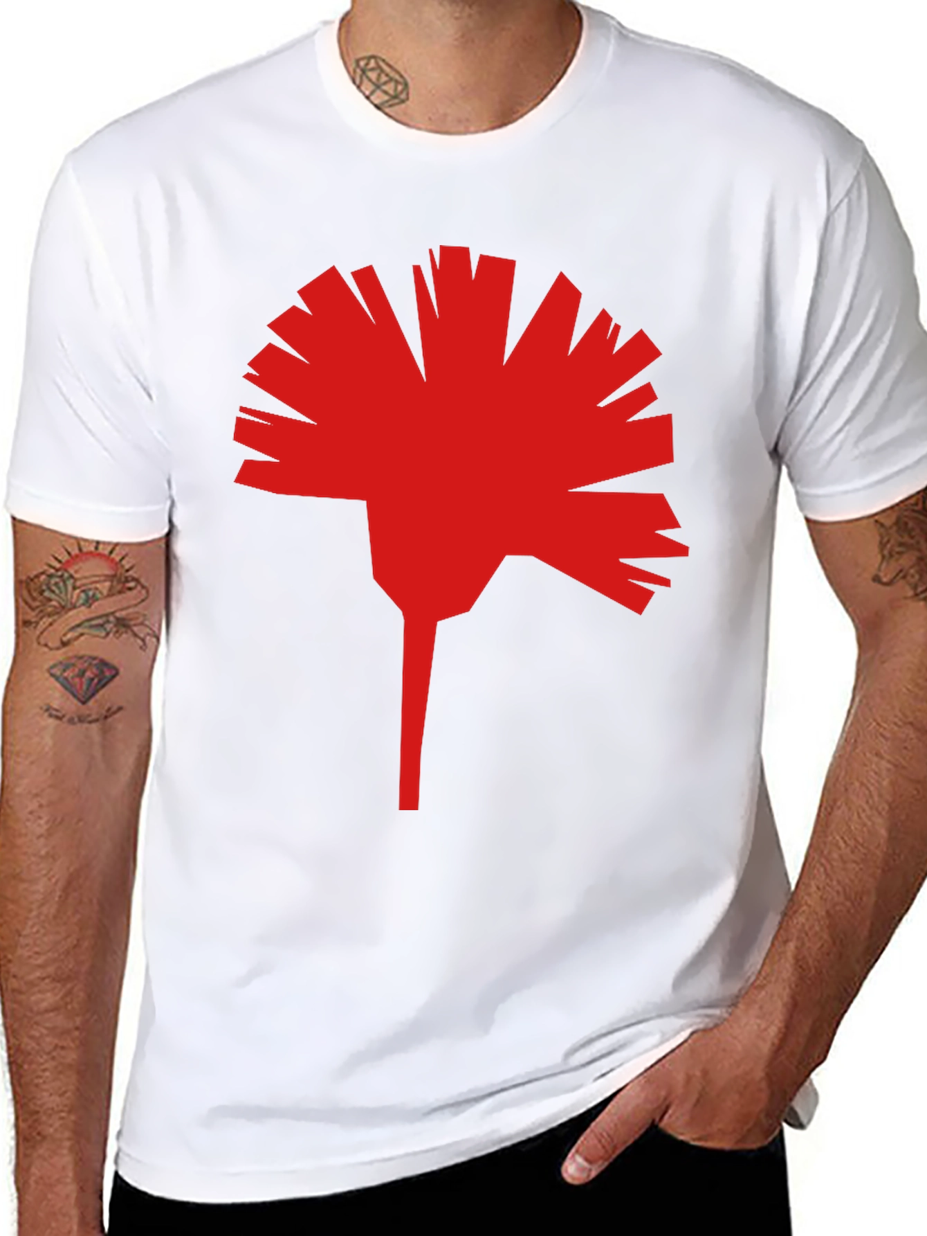 Geometric Red Flower Graphic T-Shirt - Modern Streetwear