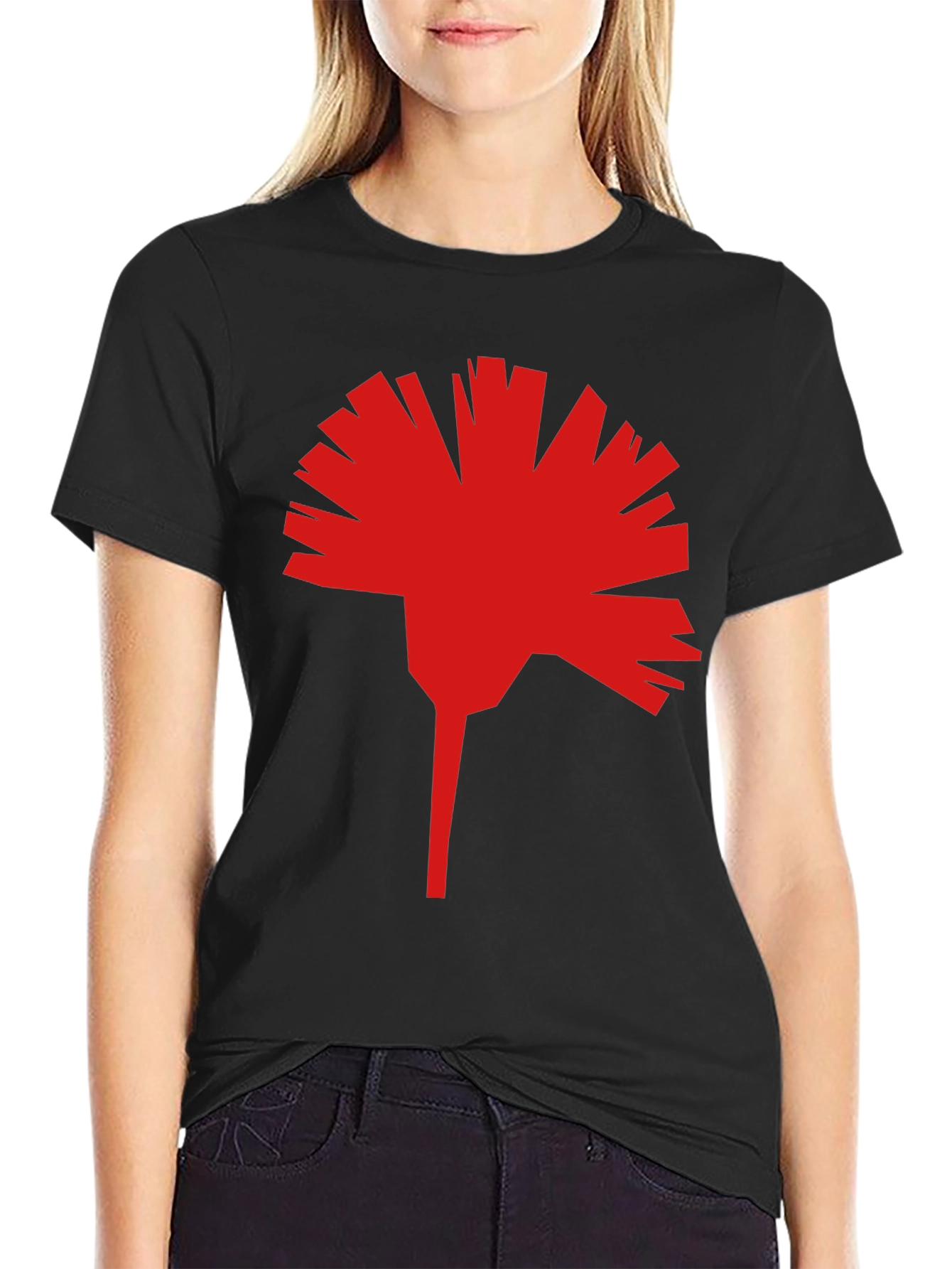 Geometric Red Flower Graphic T-Shirt - Modern Streetwear