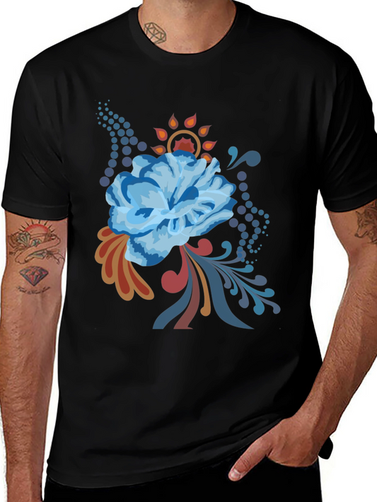Floral Graphic Tee - Black Cotton Comfort