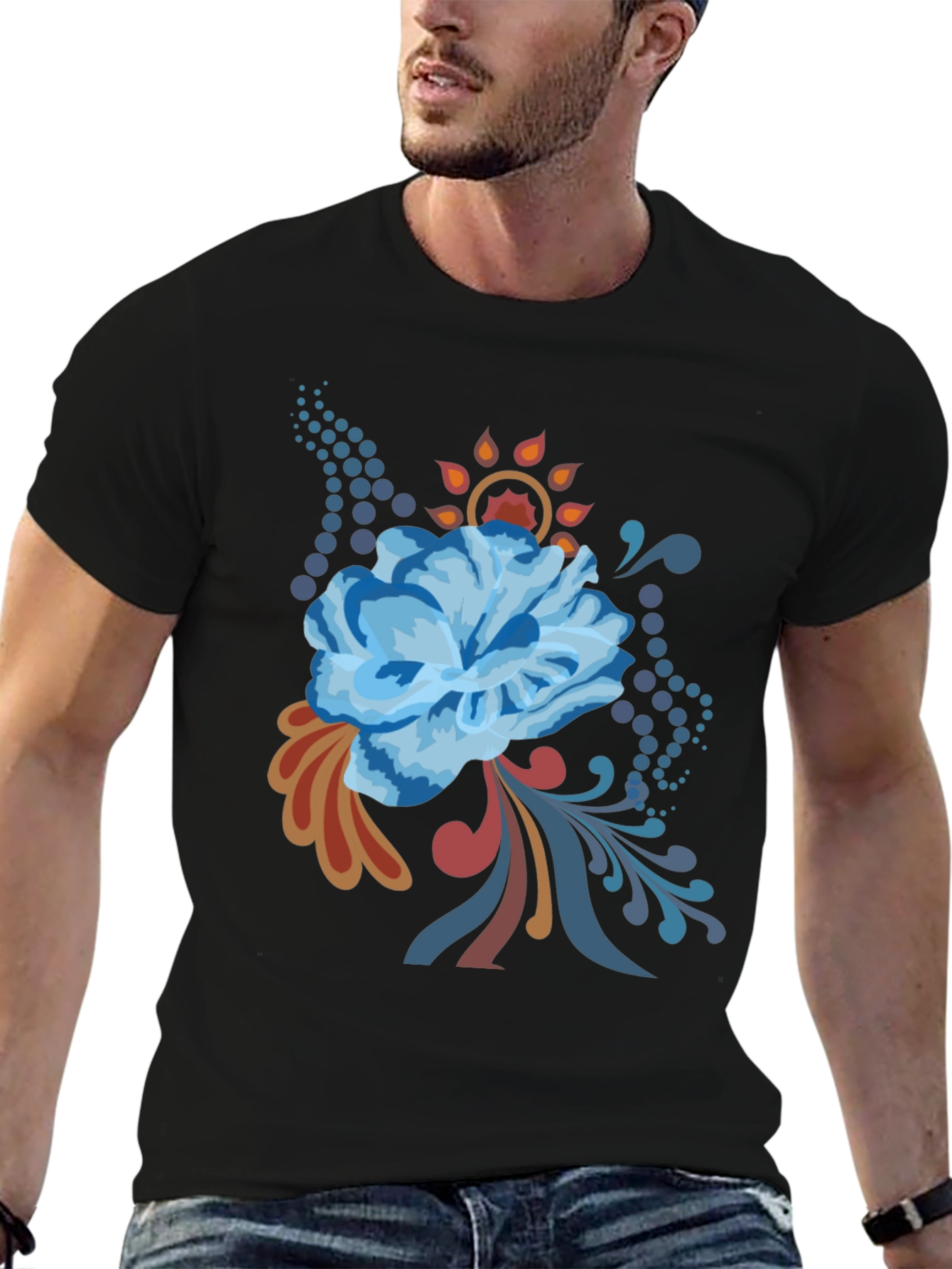 Floral Graphic Tee - Black Cotton Comfort