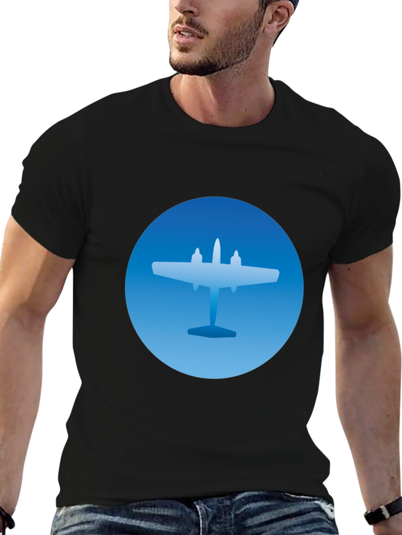 Airplane Graphic T-Shirt - Stylish Blue & Black Tee