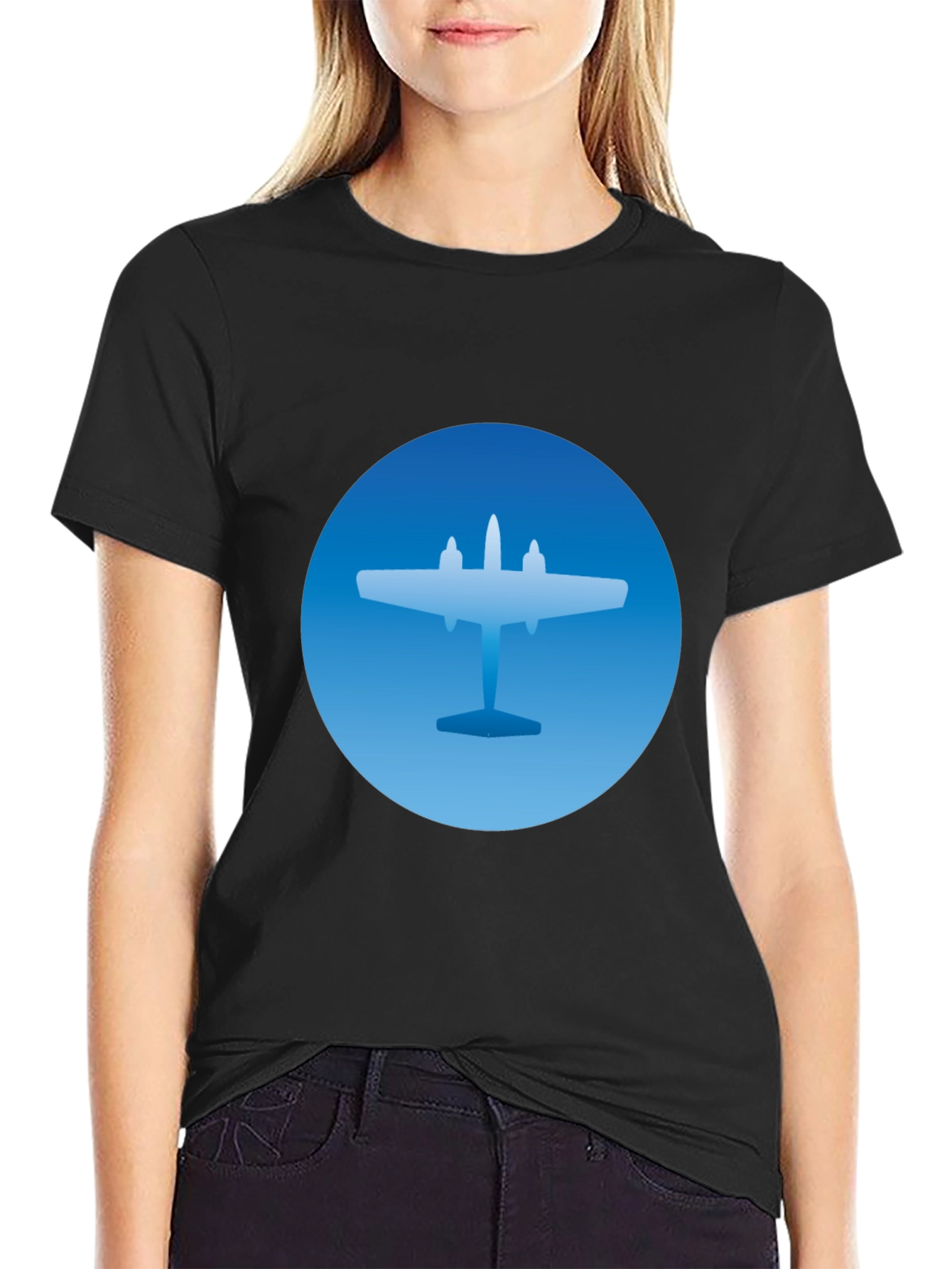 Airplane Graphic T-Shirt - Stylish Blue & Black Tee