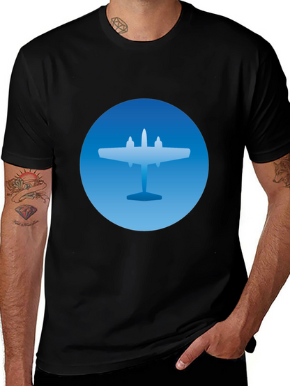 Airplane Graphic T-Shirt - Stylish Blue & Black Tee