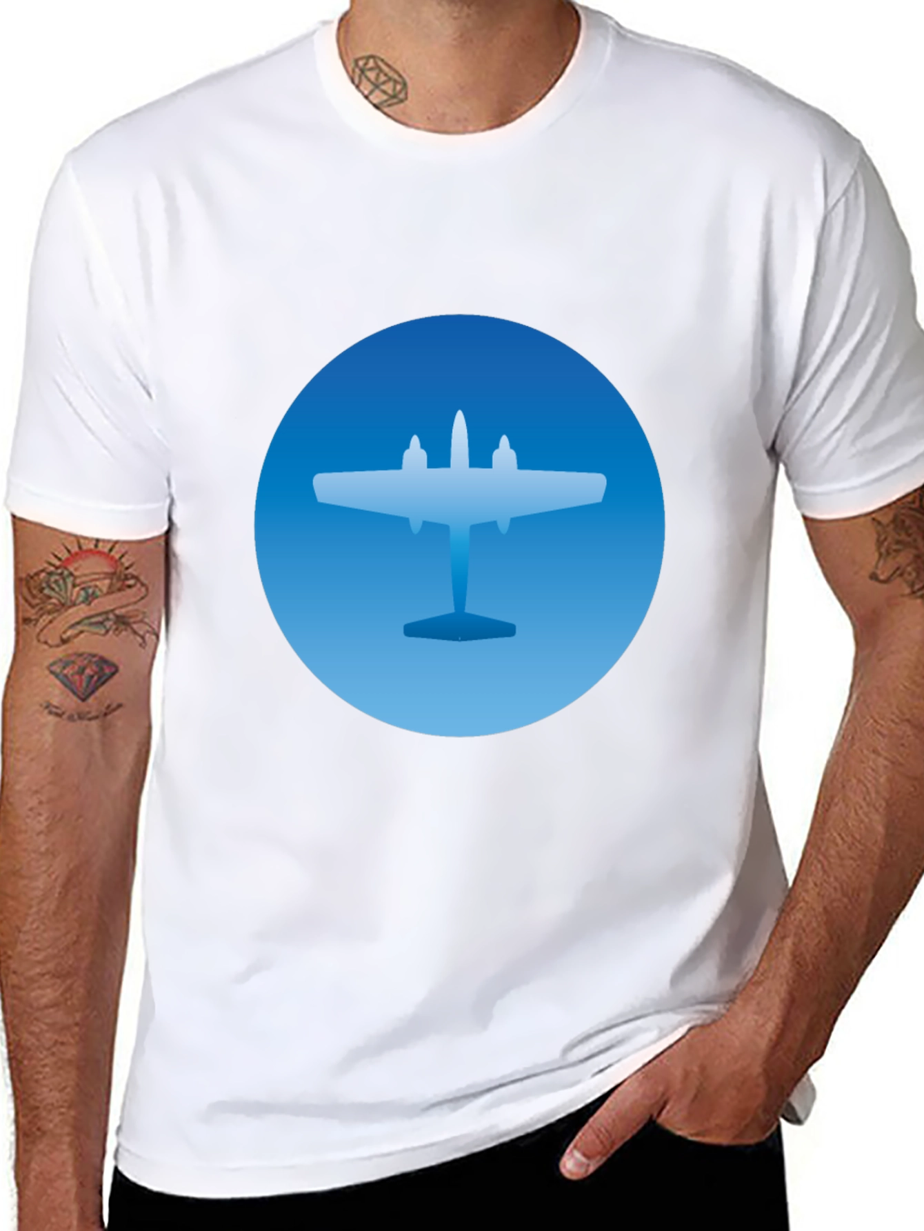 Airplane Graphic T-Shirt - Stylish Blue & Black Tee
