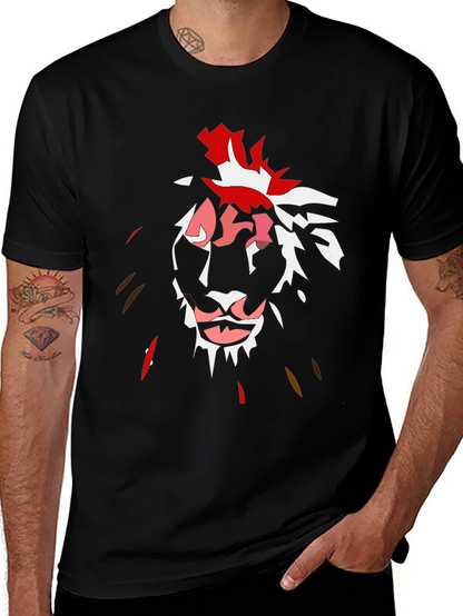 Abstract Lion Graphic Black T-Shirt