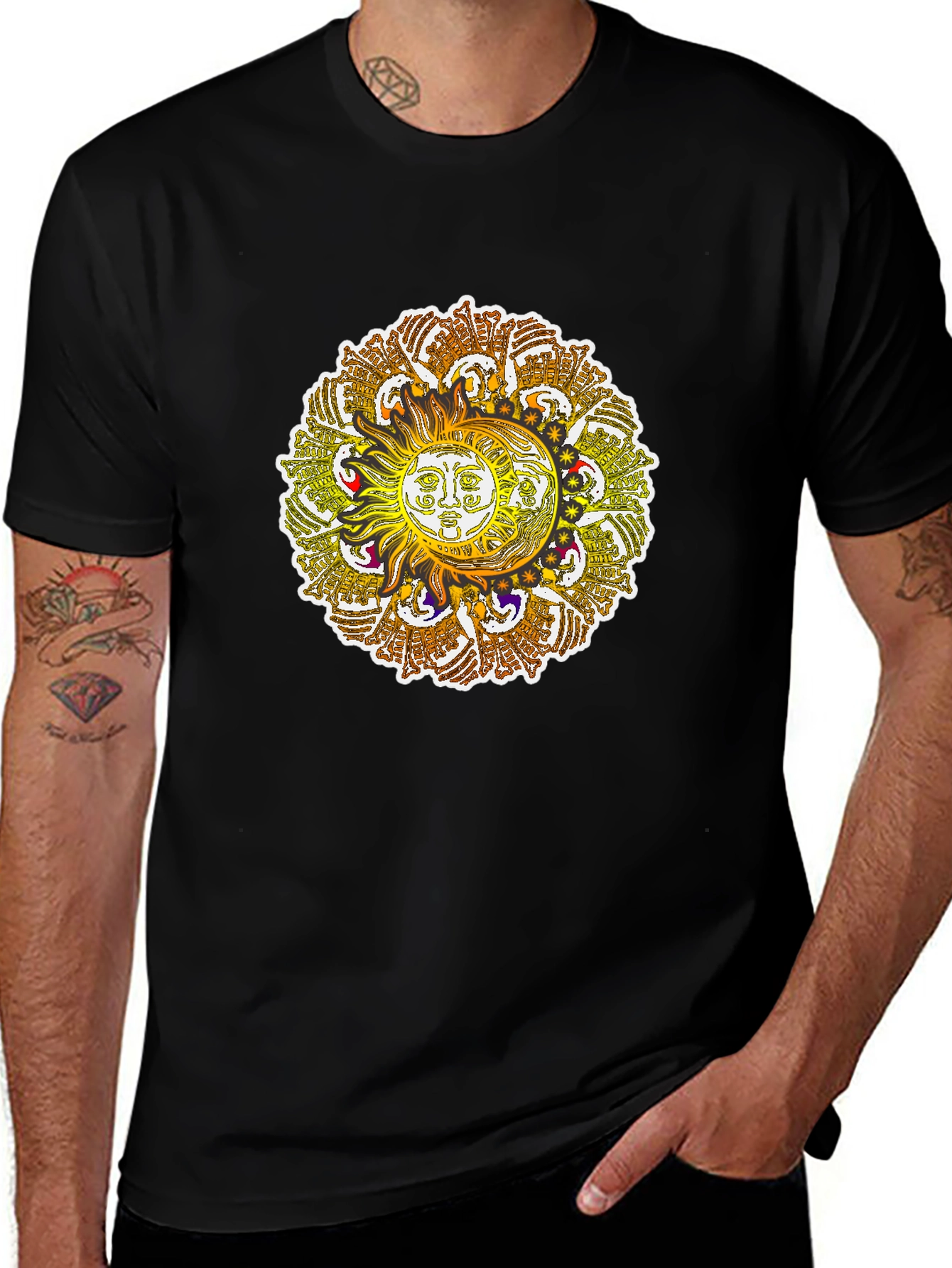 Sun and Moon Mandala Graphic Tee - Black