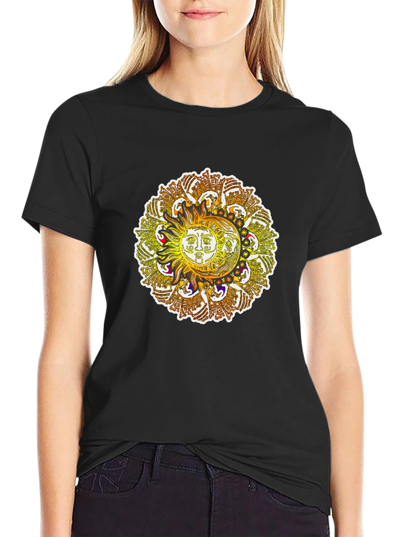 Sun and Moon Mandala Graphic Tee - Black