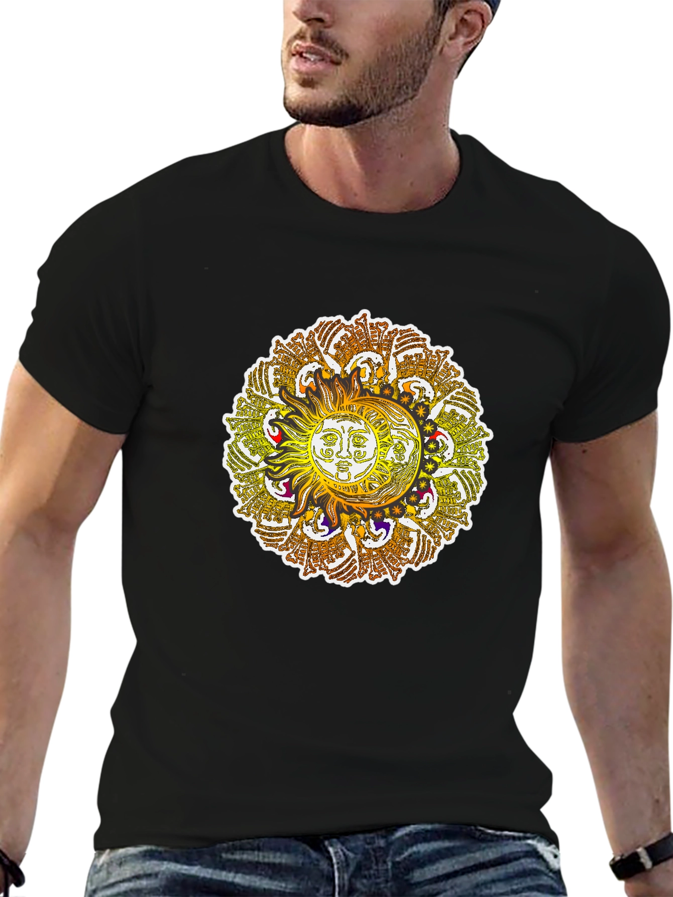 Sun and Moon Mandala Graphic Tee - Black