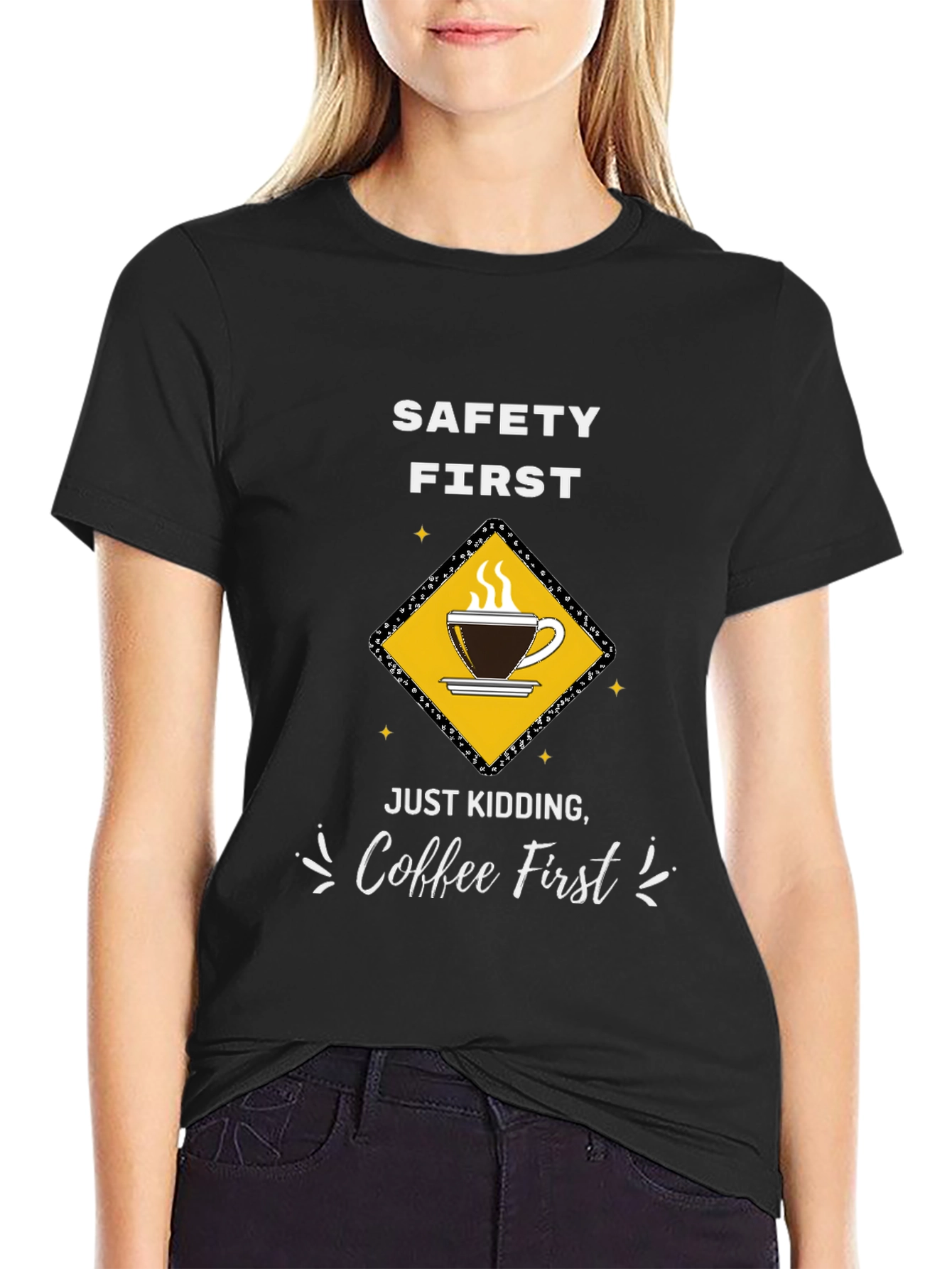 Coffee First T-Shirt - Funny Safety Slogan Tee