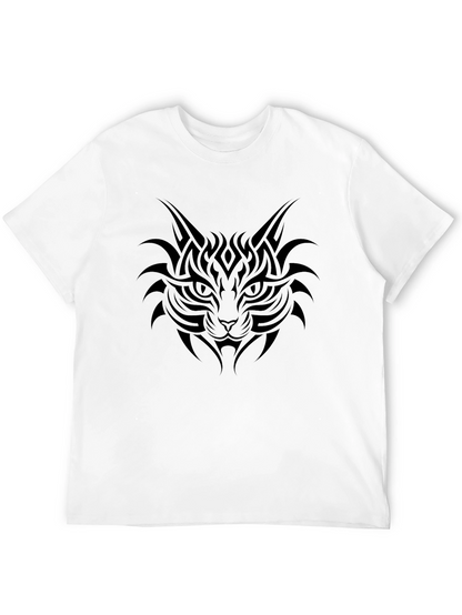 Mens Black T-Shirt with Tribal Cat Graphic