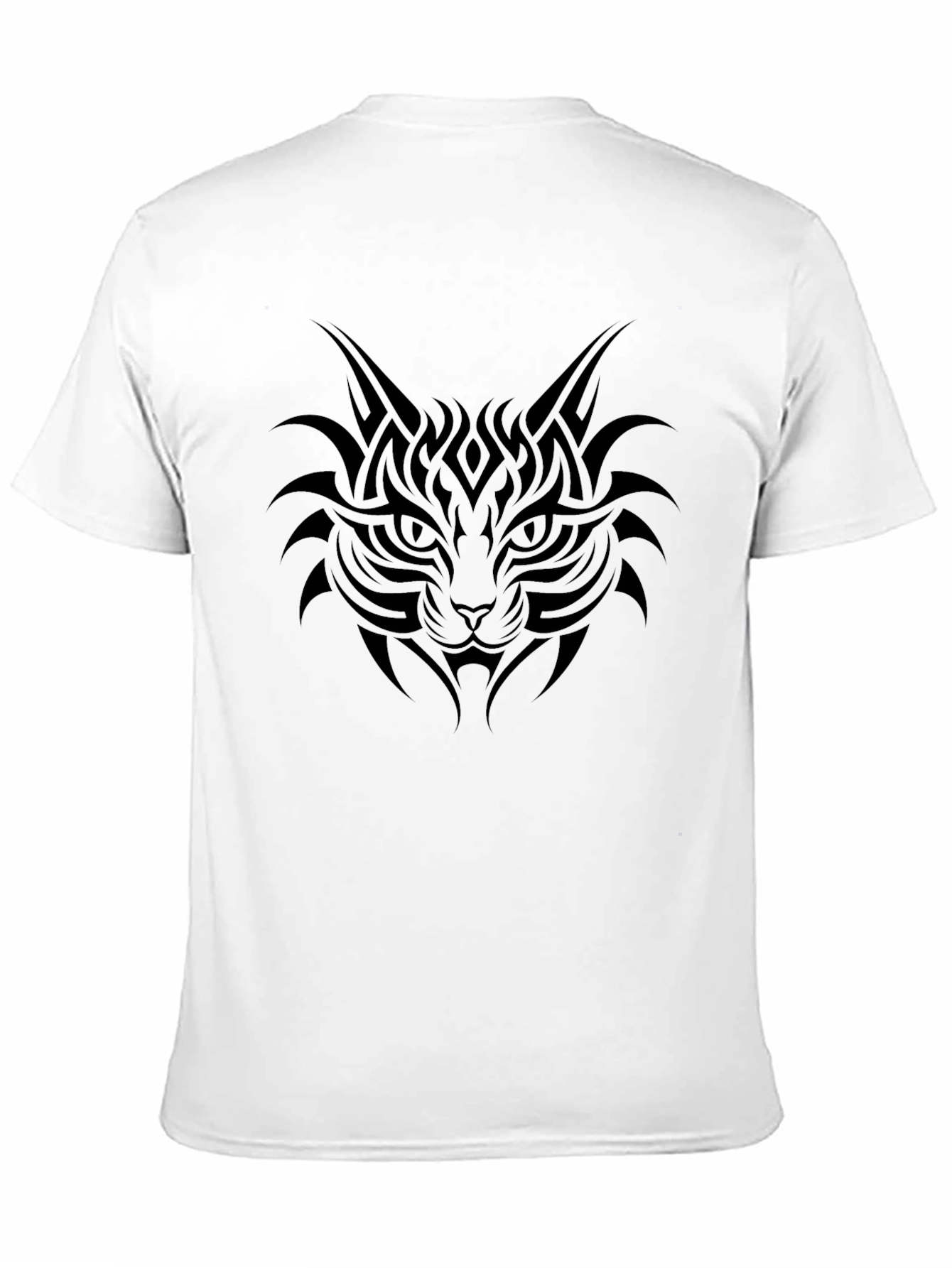Mens Black T-Shirt with Tribal Cat Graphic