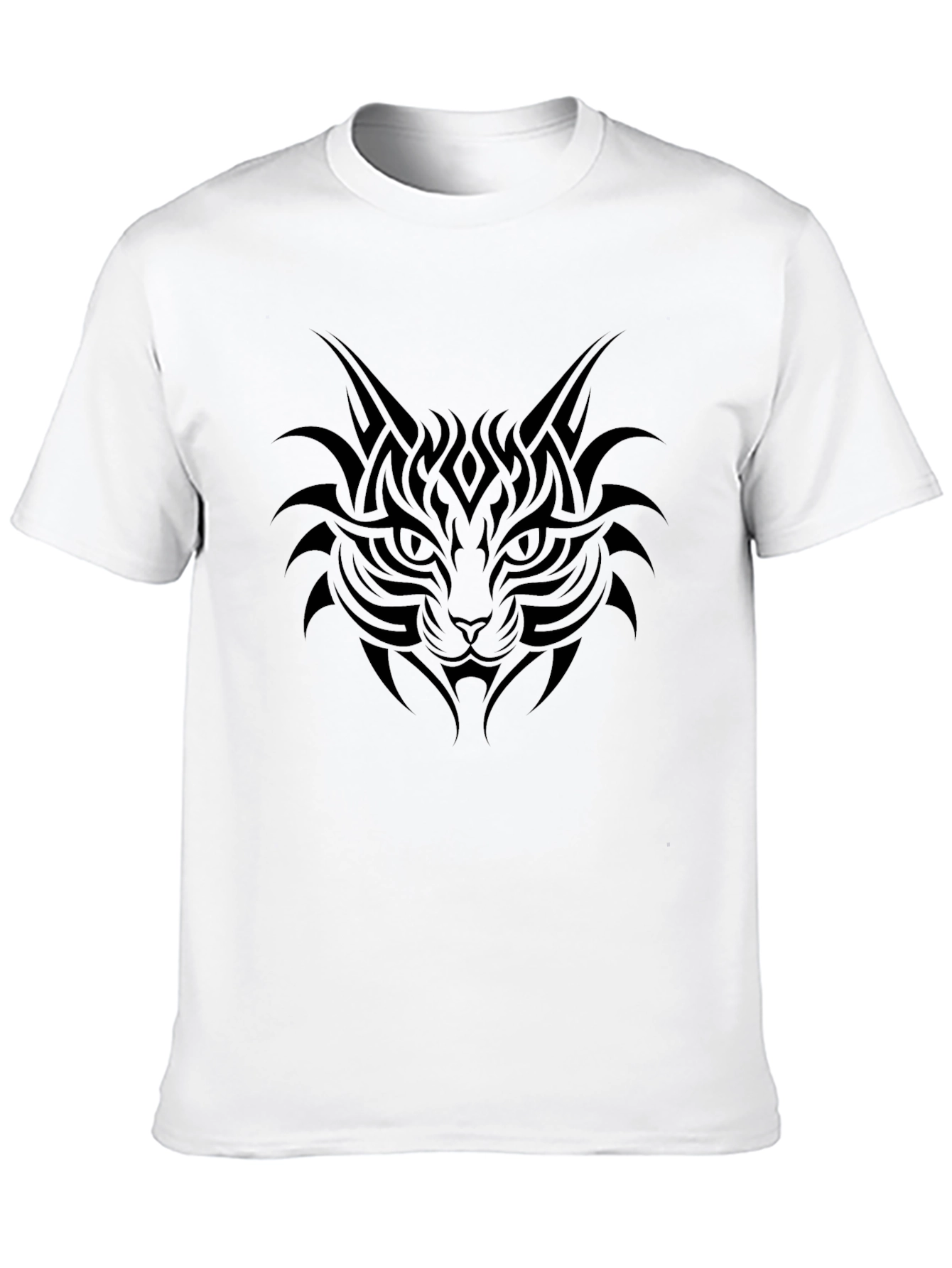 Mens Black T-Shirt with Tribal Cat Graphic
