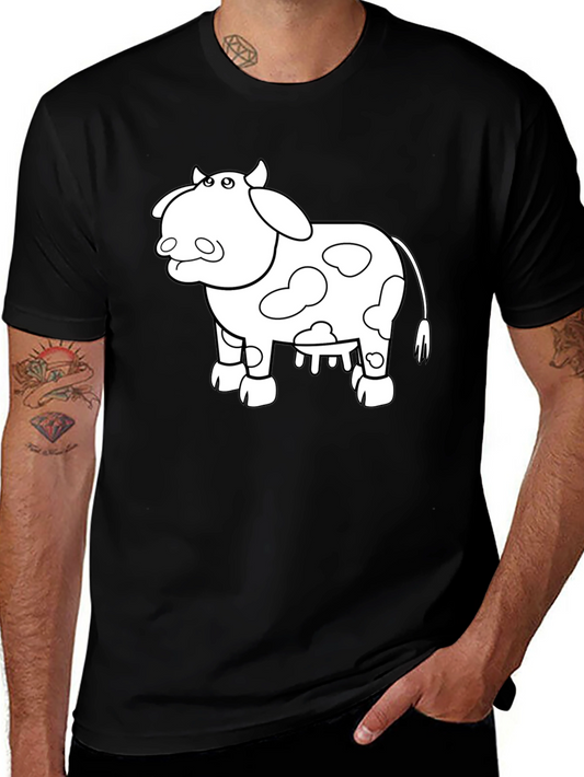 Cow Graphic Print T-Shirt - Casual Black Tee