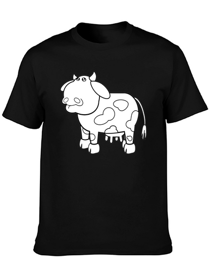 Cow Graphic Print T-Shirt - Casual Black Tee