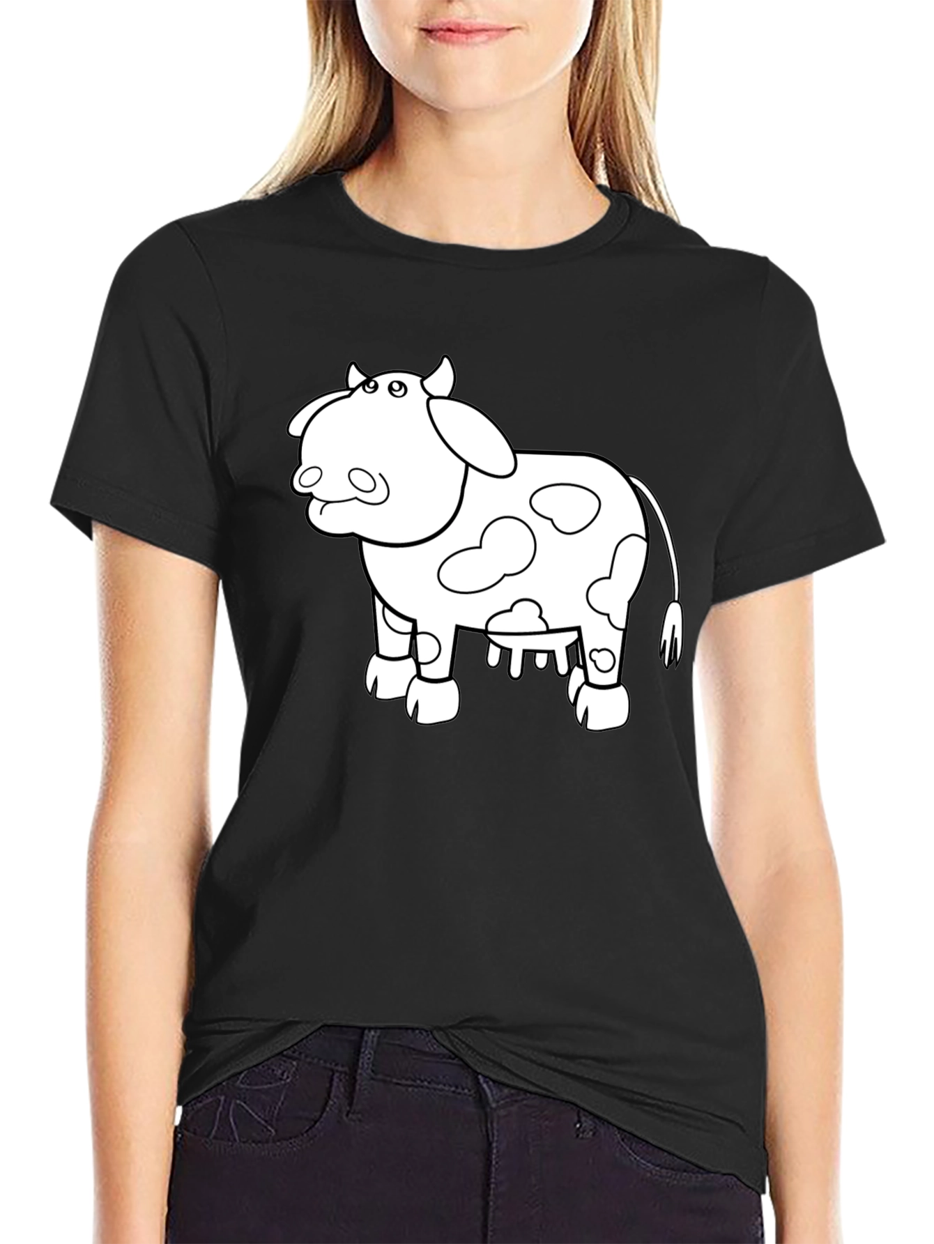 Cow Graphic Print T-Shirt - Casual Black Tee