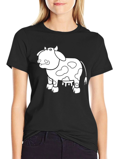 Cow Graphic Print T-Shirt - Casual Black Tee