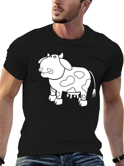 Cow Graphic Print T-Shirt - Casual Black Tee