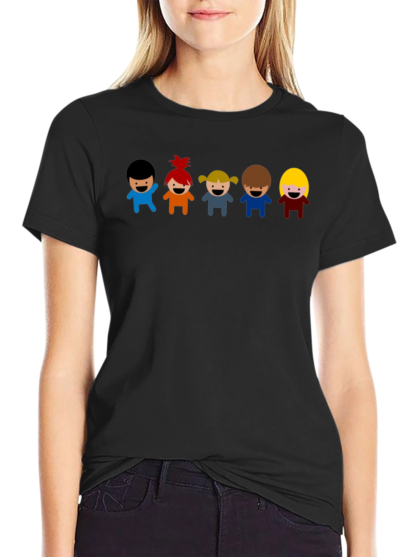 Cartoon Kids Graphic Black T-Shirt