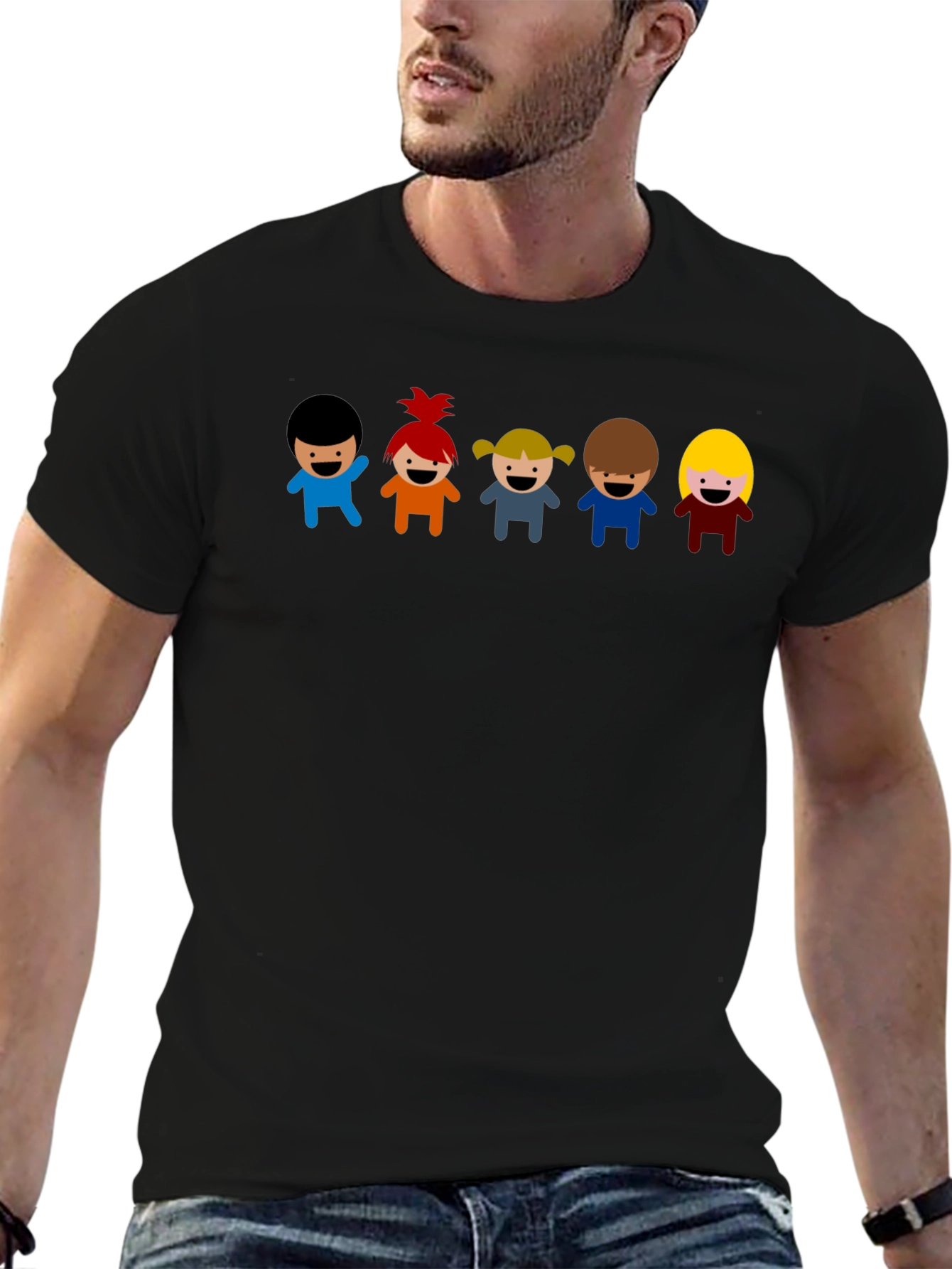 Cartoon Kids Graphic Black T-Shirt