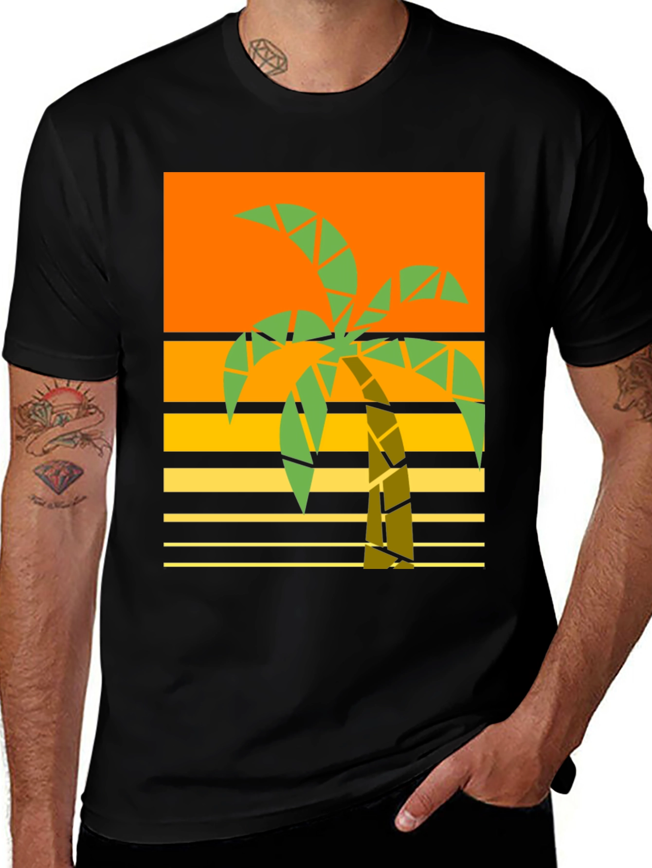 Geometric Palm Tree Graphic Tee - Retro Beach Style