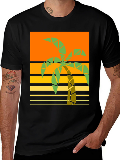 Geometric Palm Tree Graphic Tee - Retro Beach Style