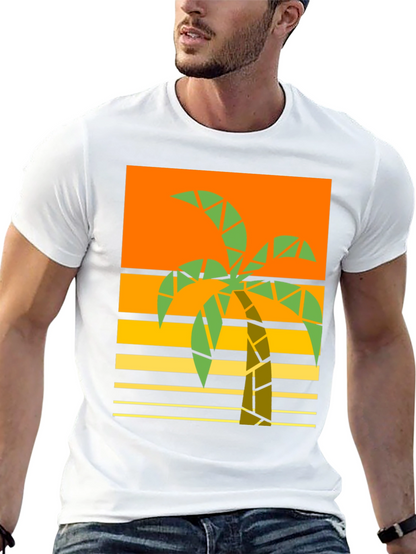 Geometric Palm Tree Graphic Tee - Retro Beach Style