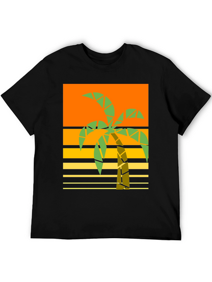 Geometric Palm Tree Graphic Tee - Retro Beach Style