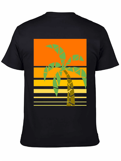 Geometric Palm Tree Graphic Tee - Retro Beach Style