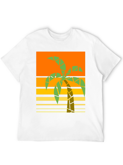 Geometric Palm Tree Graphic Tee - Retro Beach Style