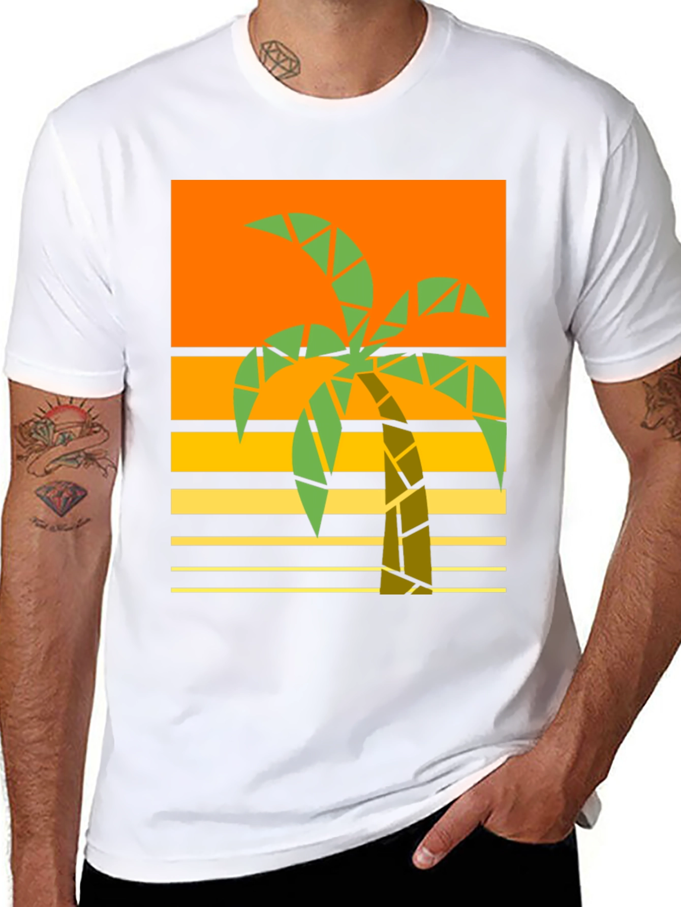 Geometric Palm Tree Graphic Tee - Retro Beach Style