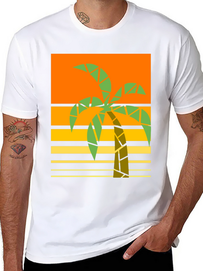 Geometric Palm Tree Graphic Tee - Retro Beach Style