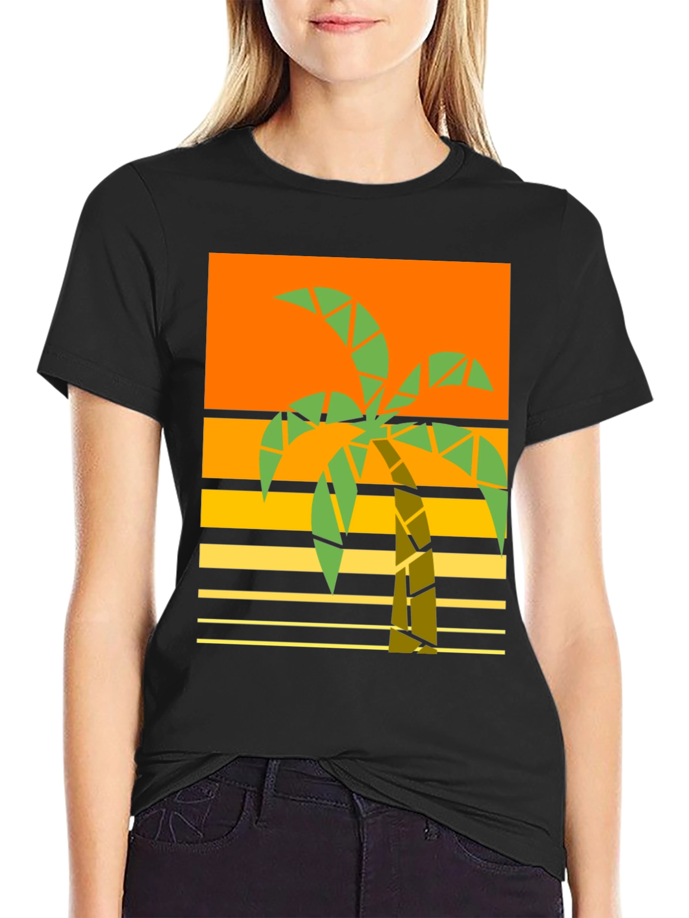 Geometric Palm Tree Graphic Tee - Retro Beach Style