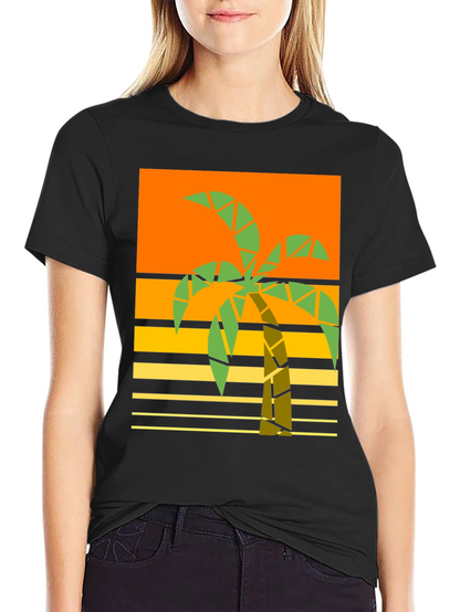 Geometric Palm Tree Graphic Tee - Retro Beach Style
