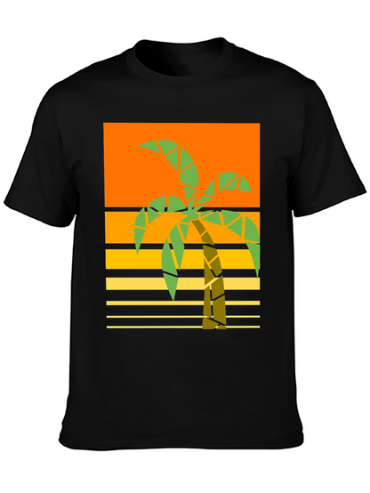 Geometric Palm Tree Graphic Tee - Retro Beach Style