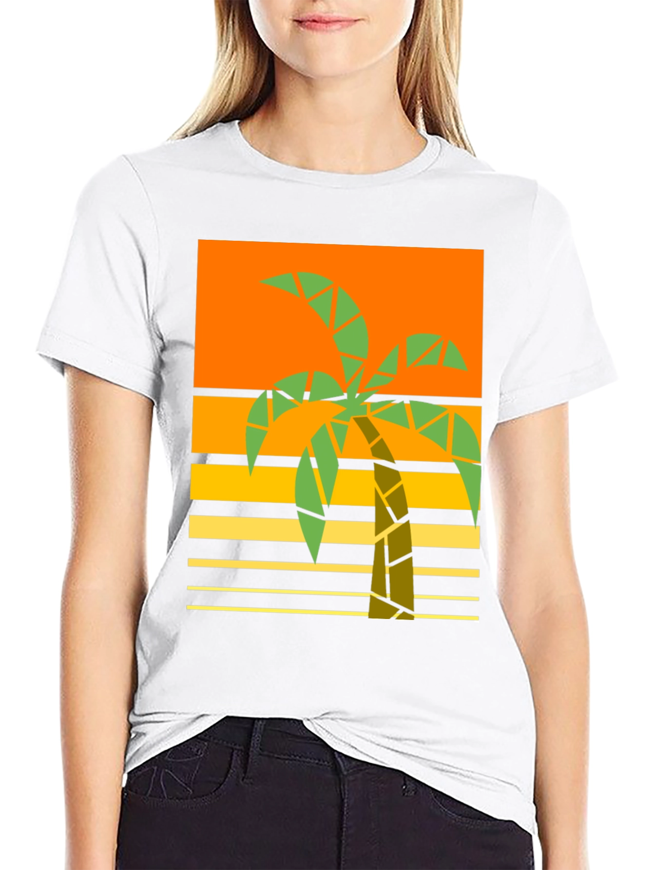 Geometric Palm Tree Graphic Tee - Retro Beach Style