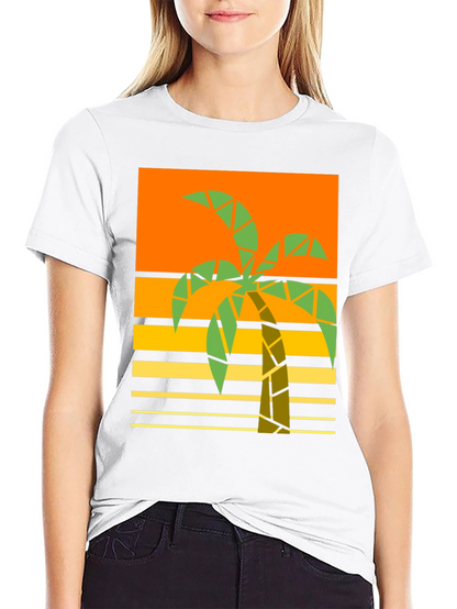Geometric Palm Tree Graphic Tee - Retro Beach Style
