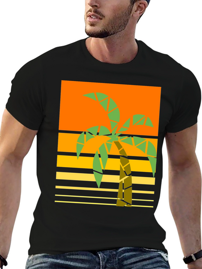 Geometric Palm Tree Graphic Tee - Retro Beach Style