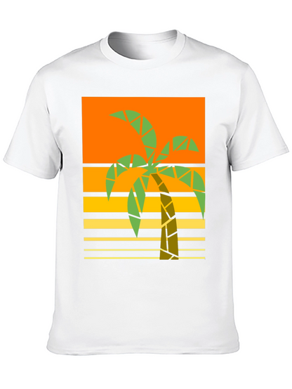 Geometric Palm Tree Graphic Tee - Retro Beach Style