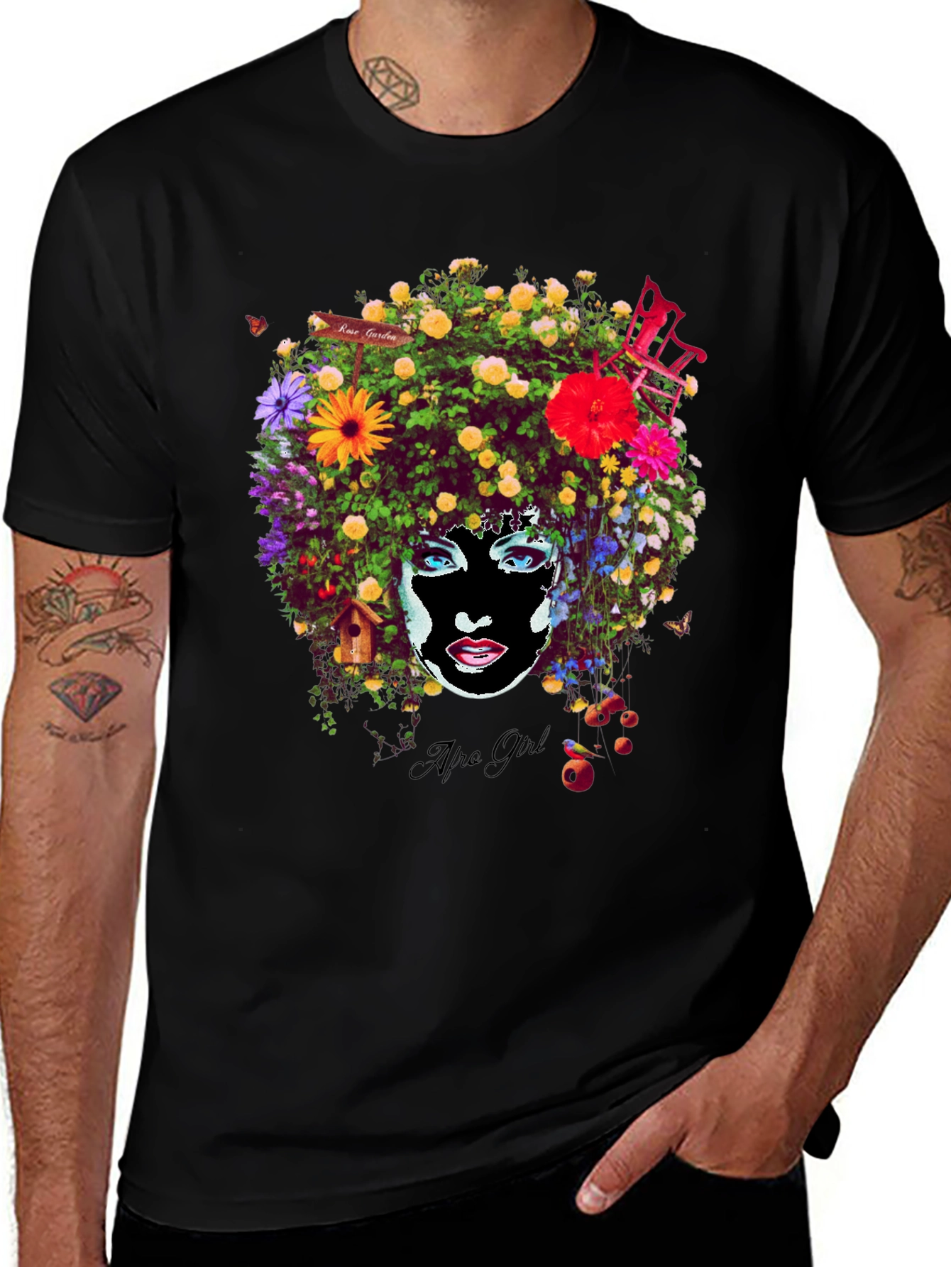 Afro Girl Floral Print T-Shirt