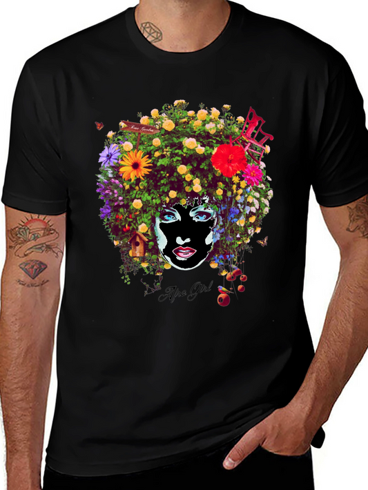 Afro Girl Floral Print T-Shirt