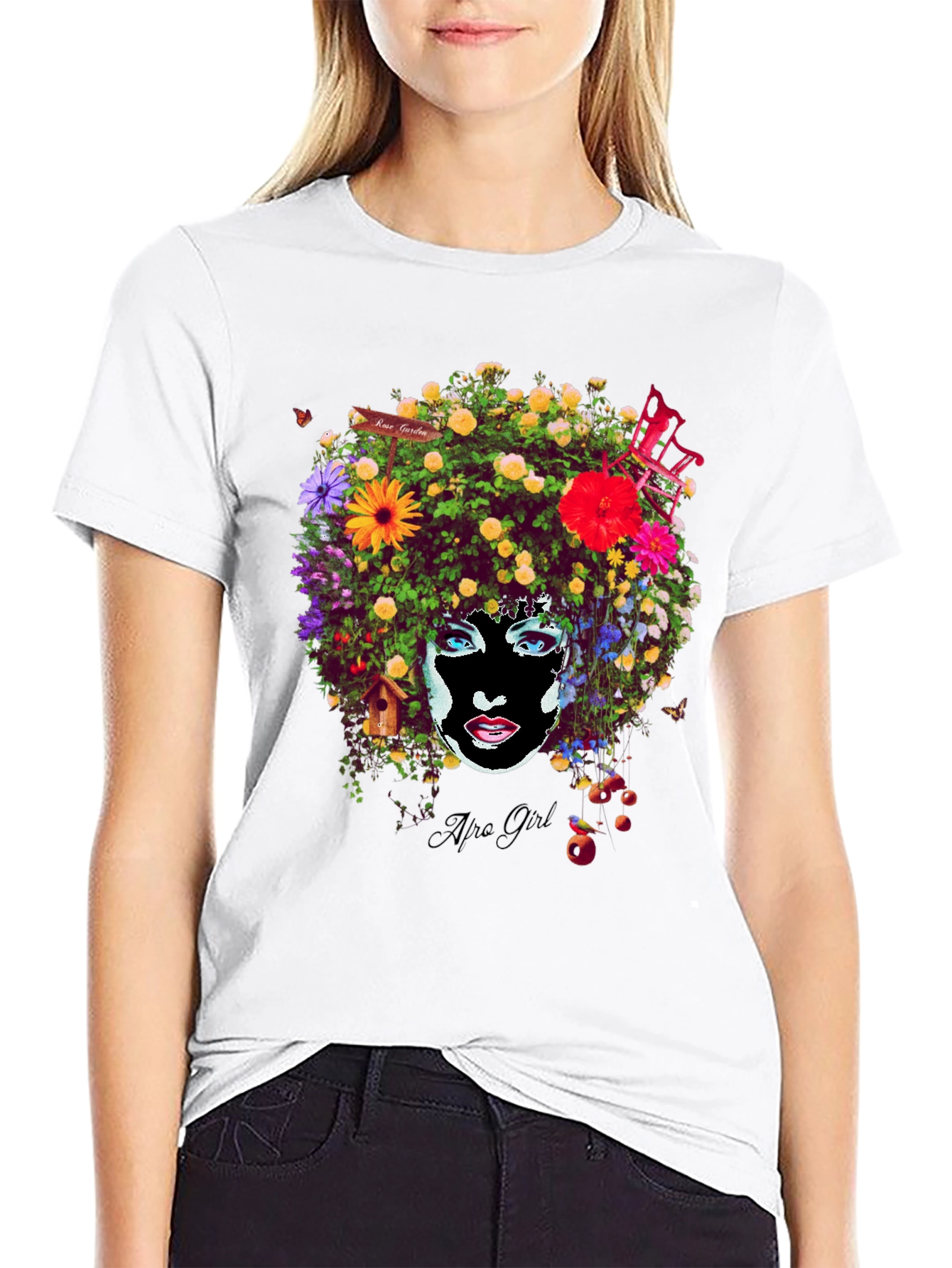 Afro Girl Floral Print T-Shirt