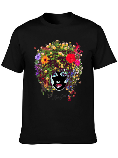 Afro Girl Floral Print T-Shirt