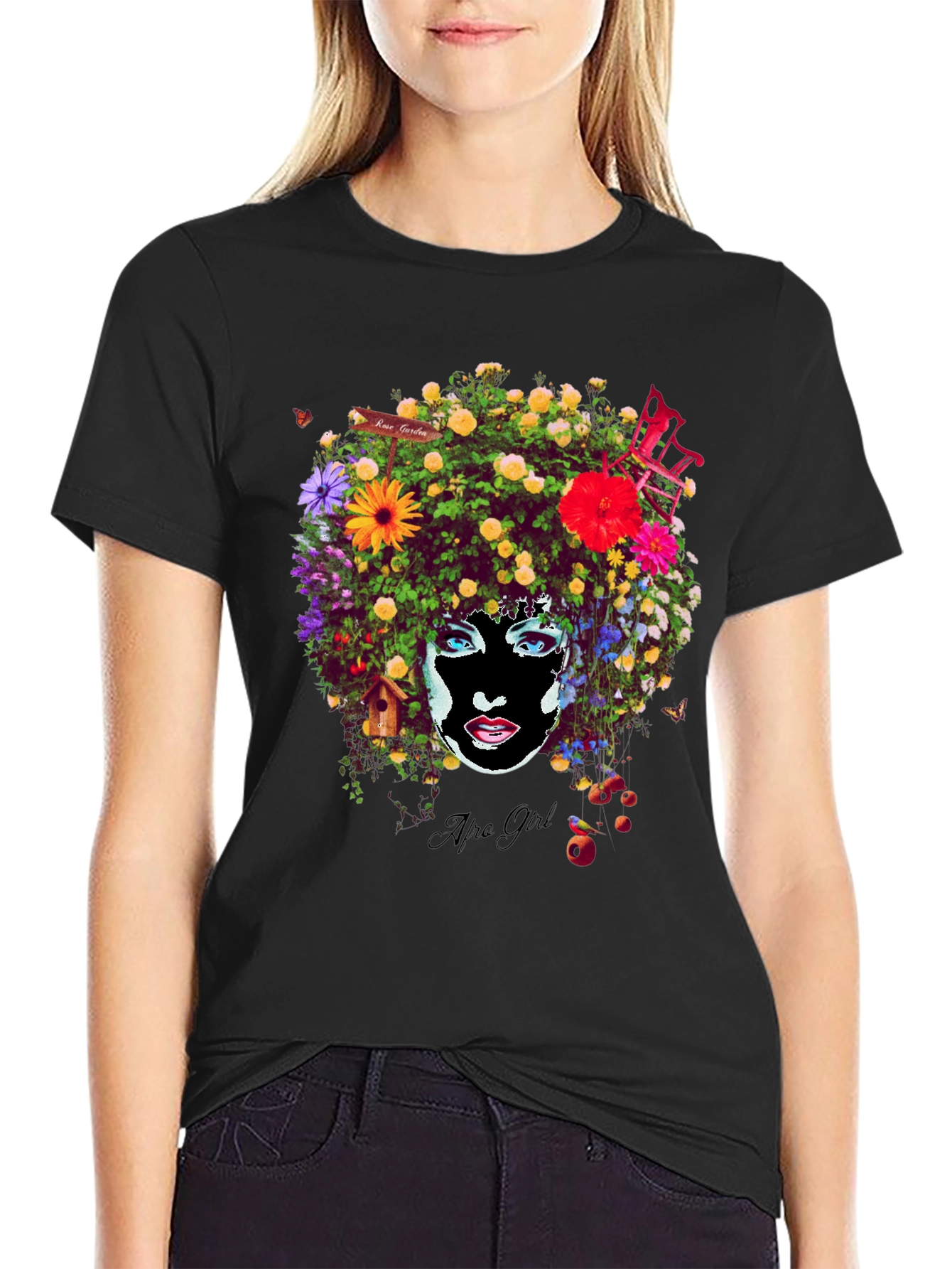 Afro Girl Floral Print T-Shirt